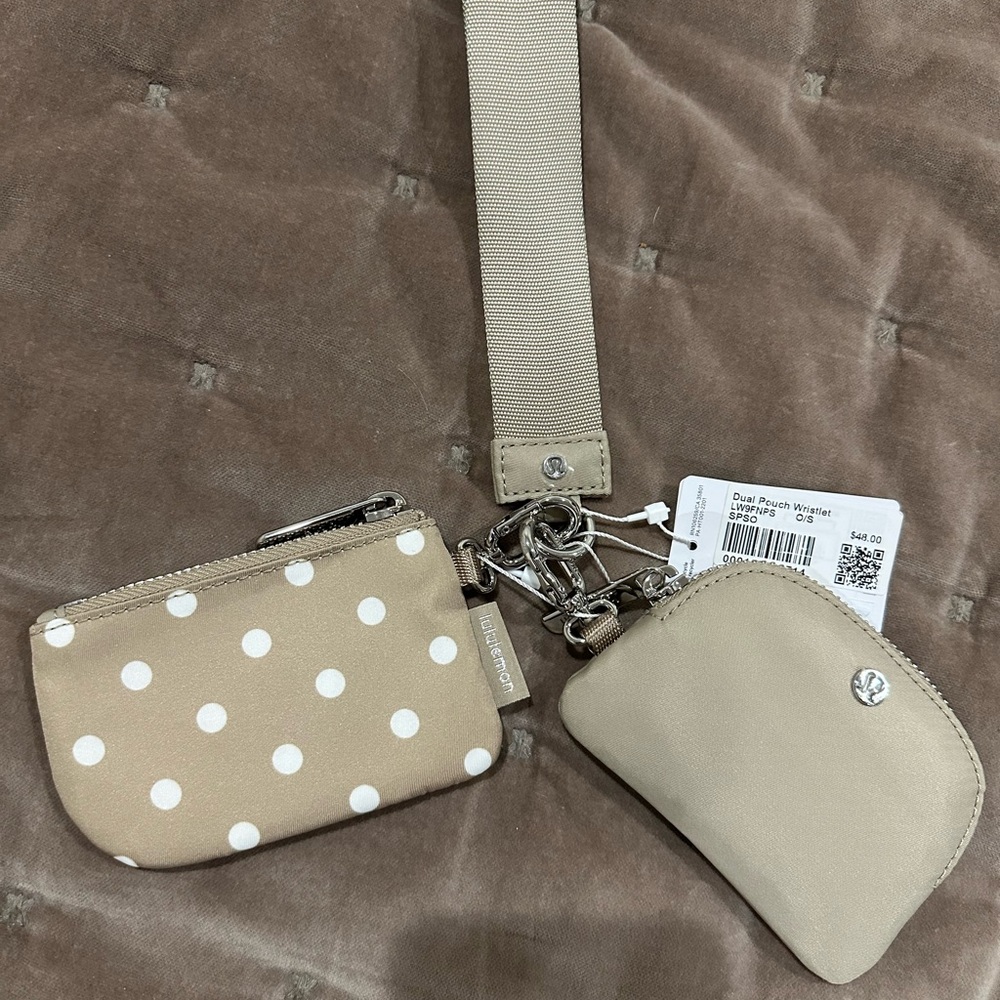 Lululemon Dual Pouch with Polka Dot and White Shear Oak Wristlet